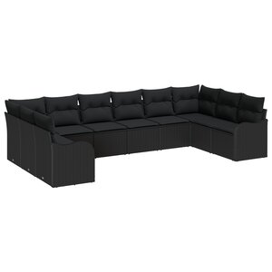 Ensemble de Canapé de Jardin 10 Pièces avec Coussins Noir en Rattan Synthétique