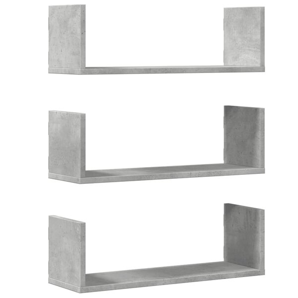 vidaXL Étagères murales 3 Pièces gris béton 58x18x18 cm bois d'ingénierie