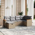 vidaXL Salon de jardin avec coussins 6Pièces mélange beige résine tressée