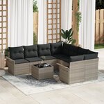 vidaXL Ensemble de Canapés de Jardin 9 Pièces avec Coussins Gris Clair Poly Rattan