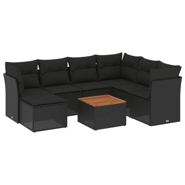 vidaXL Salon de jardin 8 Pièces avec coussins noir résine tressée