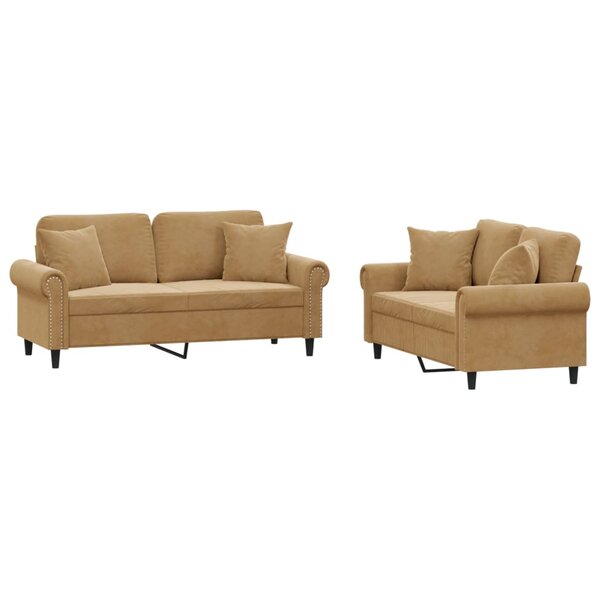 vidaXL Ensemble de canapés 2 Pièces avec coussins marron velours
