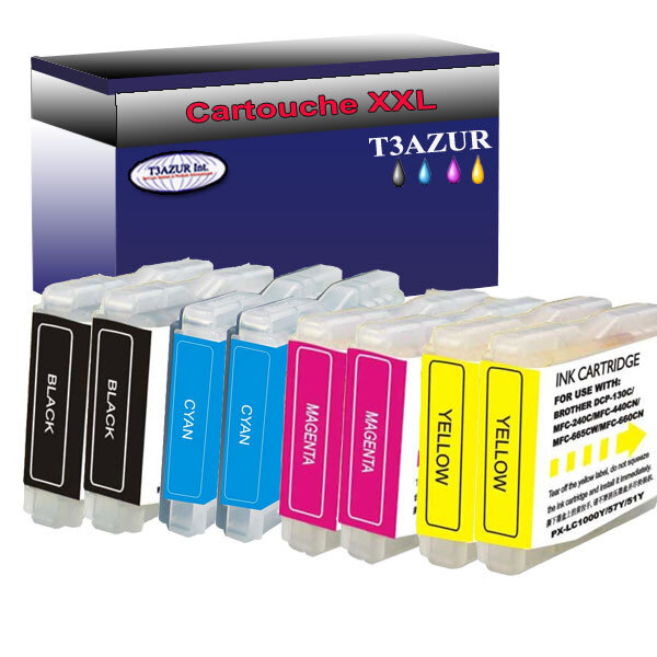 Lot de 8 Cartouches compatibles Brother MFC-460CN, MFC-465CN, MFC-480CN, LC1000XL (Noire+Couleur) – T3AZUR