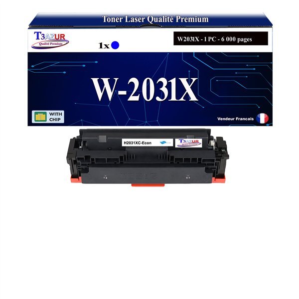 T3AZUR - Toner compatible avec HP Color LaserJet Pro M454dn  M454dw remplace HP W2031X / W2031A (HP 415X/415A)- Cyan