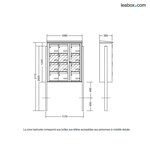 Bloc collectif Leabox  3x4  grade 3  simple face  extérieur  sur pieds à sceller  noir 9005 finition brillante