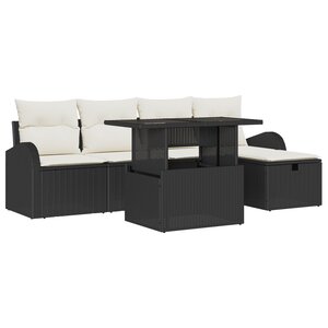 Ensemble de canapé de jardin 6 pièces avec coussins en rotin poly noir