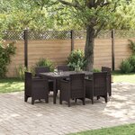 vidaXL Ensemble de Salle à Manger de Jardin de 7 Pièces avec Coussins Marron Poly Rattan