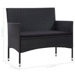 vidaXL Salon de jardin 4 Pièces avec coussins Résine tressée Noir