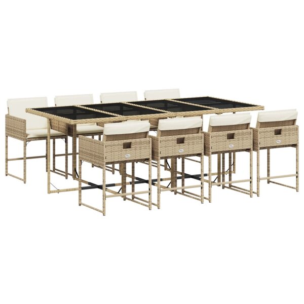vidaXL Ensemble à manger de jardin et coussins 9 Pièces beige Poly rotin