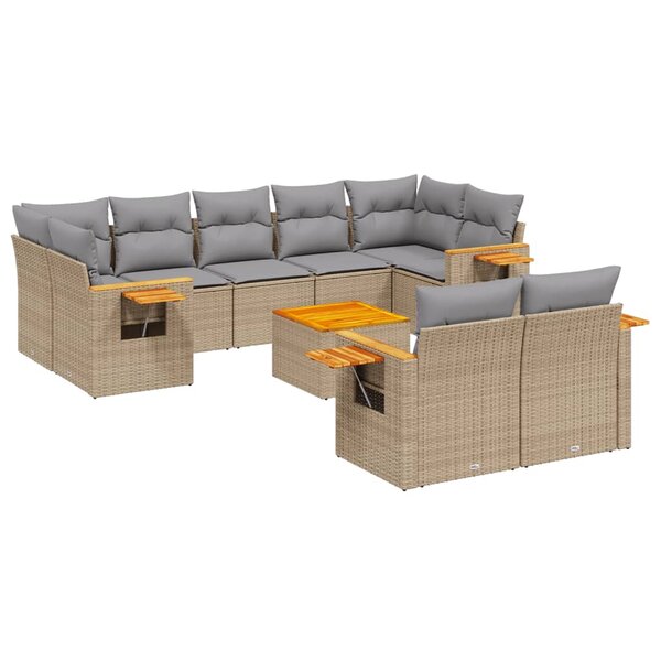 vidaXL Salon de jardin avec coussins 10 Pièces beige résine tressée