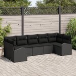 vidaXL Ensemble de canapés de jardin 7 pièces avec coussins Noir Poly Rattan