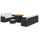 Ensemble de canapé de jardin de 10 pièces avec coussins noir poly rotin acacia