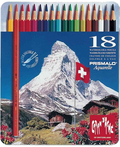 Crayons de couleur Prismalo en étui métal de 18 CARAN D'ACHE