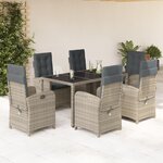 vidaXL Ensemble à manger de jardin et coussins 7 Pièces gris rotin