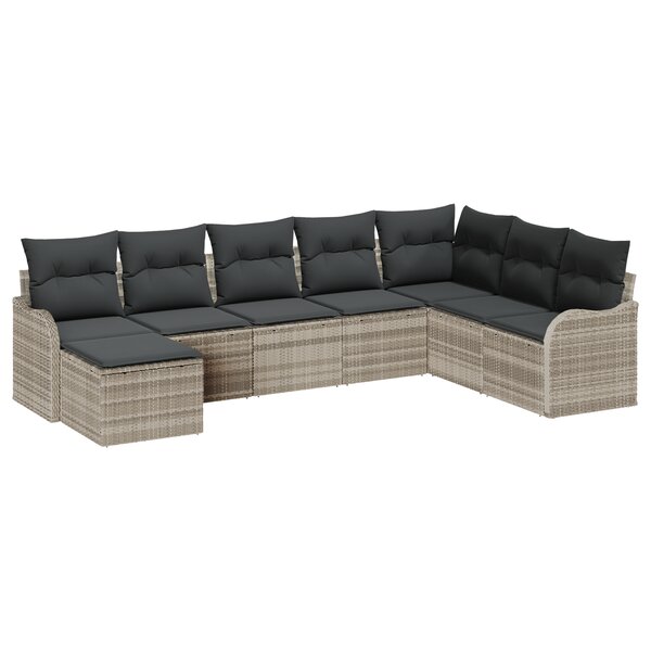 Ensemble de canapé de jardin 8 pièces avec coussins Gris clair Poly rotin