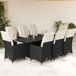 vidaXL Ensemble à manger de jardin 9Pièces coussins noir résine tressée