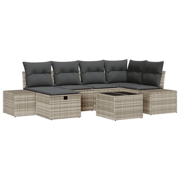 vidaXL Ensemble de canapé de jardin 7 pièces avec coussins gris en poly rotin