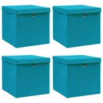vidaXL Boîtes de rangement et couvercles 4 Pièces Bleu 32x32x32 cm Tissu