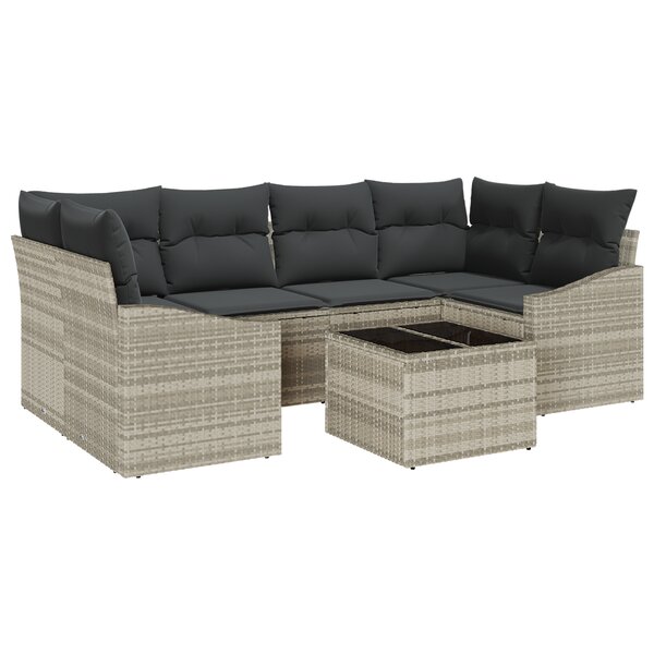 vidaXL Ensemble de canapé de jardin 7 pièces avec coussins Gris clair Rattan