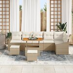Ensemble de canapé de jardin 9 pièces avec coussins beige poly rotin acacia
