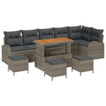 Canapé de jardin 10 pièces avec coussins gris en poly rattan