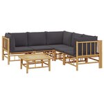 Salon de jardin meuble d'extérieur ensemble de mobilier 6 pièces avec coussins gris foncé bambou 02_0016786