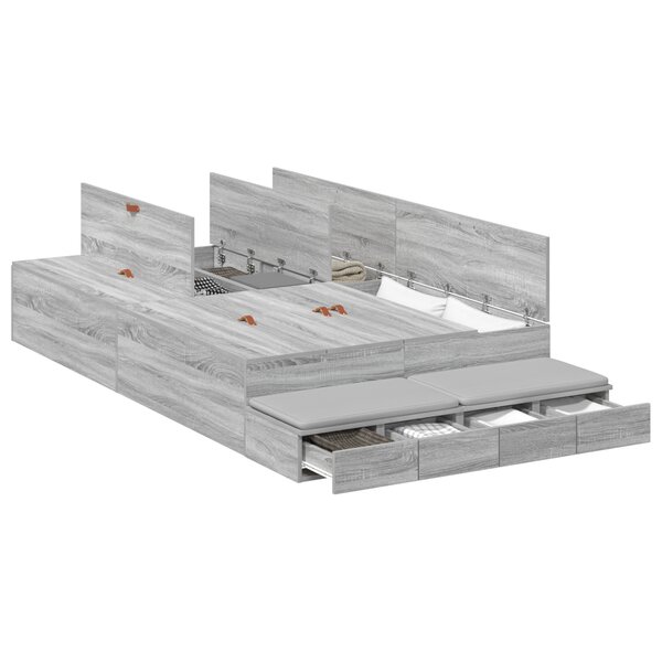 vidaXL Cadre de lit de rangement Gris Sonoma 120x190 cm