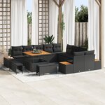 vidaXL Ensemble de canapé de jardin 13 pièces avec coussins Noir Rattan Acacia