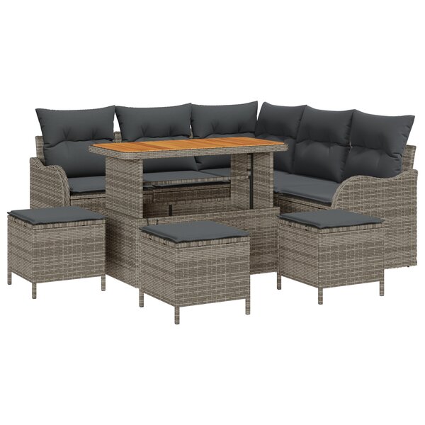 Ensemble de canapé de jardin 9 pièces avec coussins gris en rattan poly