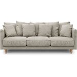 Canapé fixe 4 places CONSTANCE - Tissu beige - Pied en bois massif - 212 x 87 x 93 cm