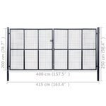 vidaXL Portail en maille de jardin Acier galvanisé 400 x 200 cm Gris