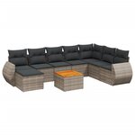vidaXL Salon de jardin 9 Pièces avec coussins gris résine tressée