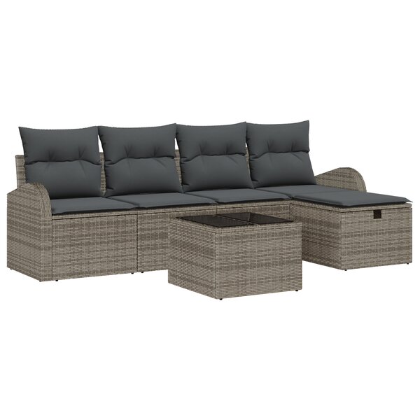 Ensemble de canapés de jardin de 6 pièces avec coussins Gris Poly Rattan