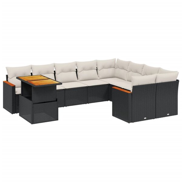 vidaXL Salon de jardin 10 Pièces avec coussins noir résine tressée