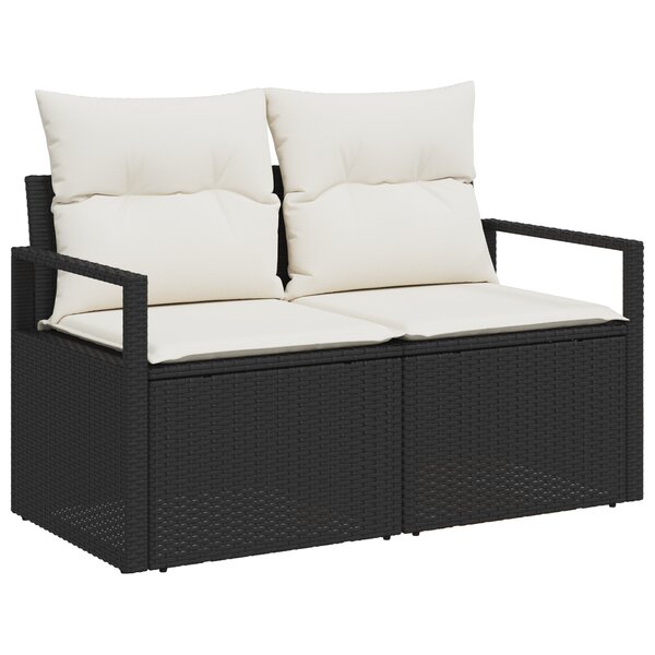 Canapé de jardin 2 places vidaXL avec coussins en poly rotin noir