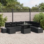 vidaXL Set de canapés de jardin 9 pièces avec coussins en poly rattan noir