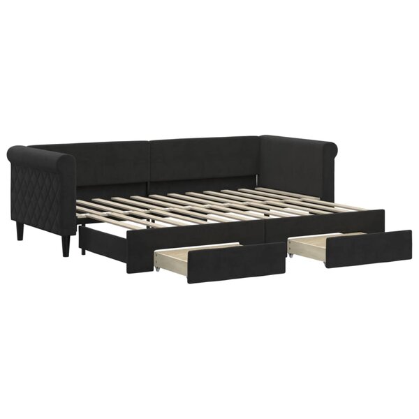 vidaXL Lit de jour avec gigogne et tiroirs sans matelas noir 80x200 cm