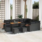 vidaXL Ensemble de Canapés de Jardin 13 Pièces avec Coussins Noir Rattan Poly Acacia