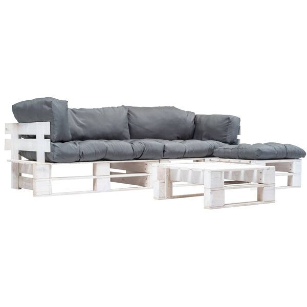 vidaXL Salon de jardin palette 4 Pièces avec coussins gris Bois
