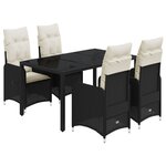vidaXL Ensemble de bistro de jardin 5 Pièces coussins noir poly rotin