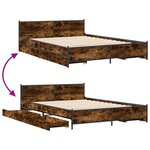 vidaXL Cadre de lit à tiroirs chêne fumé 135x190 cm bois d'ingénierie