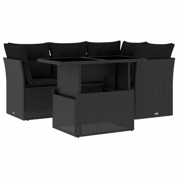 vidaXL Salon de jardin 5 Pièces avec coussins noir résine tressée