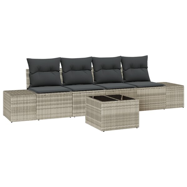 vidaXL Ensemble de canapé de jardin de 5 pièces avec coussins gris clair en poly rotin