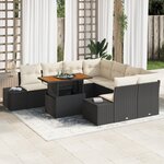 vidaXL Ensemble de salle à manger de jardin de 9 pièces avec coussins en poly rotin noir et acacia