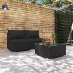 vidaXL Salon de jardin 3 Pièces avec coussins Résine tressée Noir