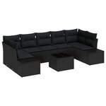 vidaXL Set de Canapé de Jardin 8 Pièces avec Coussins Noirs en Rattan Poly