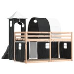 vidaXL Lit superposé avec toboggan et rideaux blanc et noir 90x190 cm