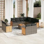 vidaXL Salon de jardin avec coussins 12 Pièces gris résine tressée