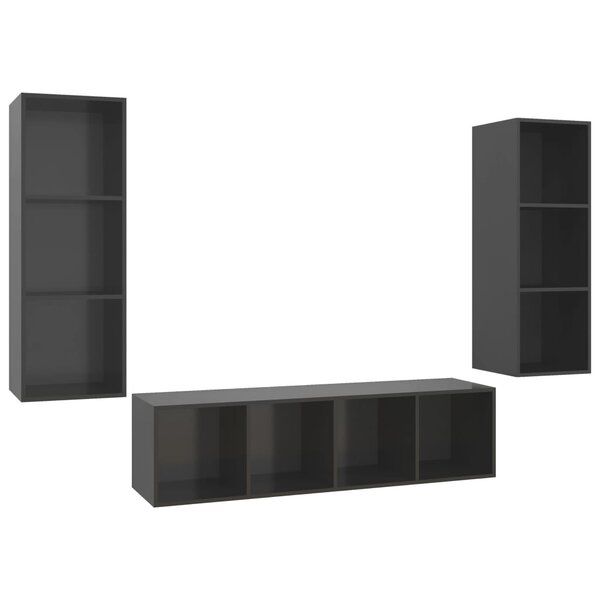 vidaXL Ensemble de meubles TV 3 Pièces Gris brillant Bois d'ingénierie