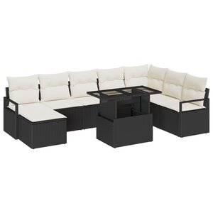 Ensemble de Canapés de Jardin de 9 Pièces avec Coussins Noir Poly Rattan